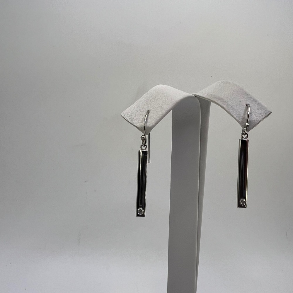 Vintage Sterling Silver 925 Dangling Bar Diamond Earrings,‎ Dangle Drop Earrings - Picture 2 of 9